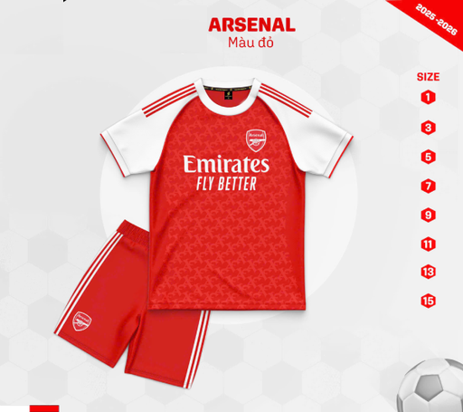 Bộ Quần Áo Bóng Đá Trẻ Em – CLB Arsenal ( Vải Thun Lạnh )