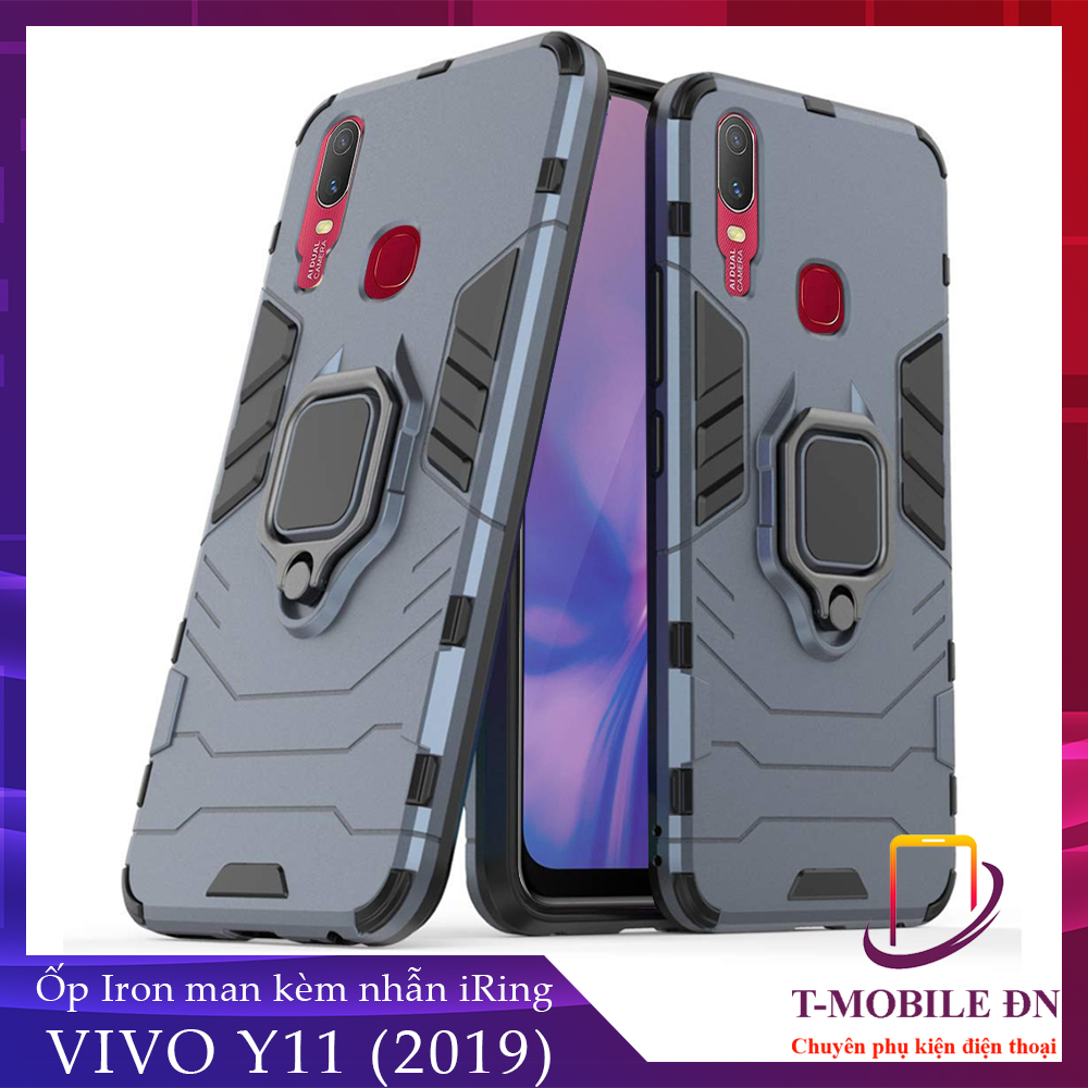 Ốp lưng Vivo Y11 chống sốc iron man kèm nhẫn iring Bảo vệ camera và chống xem video tiện lợi
