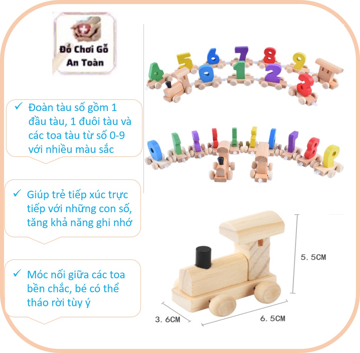 Đồ chơi gỗ Đoàn tàu chở số -Đoàn tàu số size nhỏ chơi gỗ đồ chơi giáo dục, Đồ chơi đoàn tàu chữ số từ 0-9 bằng gỗ cho bé vừa học vừa chơi