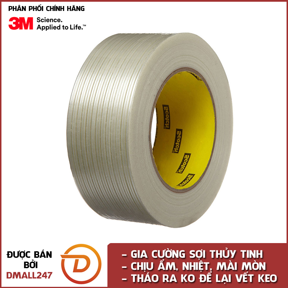 Băng keo cường lực gia cường sợi thủy tinh 24mm x 50m 3M 897 - Dmall247, chịu được mài mòn, độ ẩm, ko chảy keo và tháo không để lại vết keo