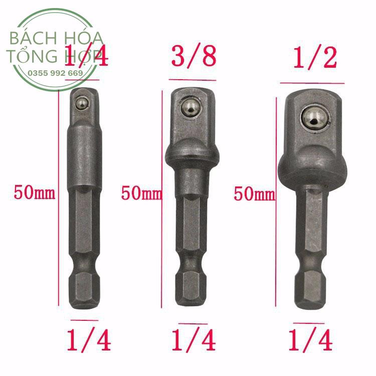 Đầu vặn khẩu, bộ 3 đầu chuyển vặn khẩu cho máy khoan và máy bắt vít