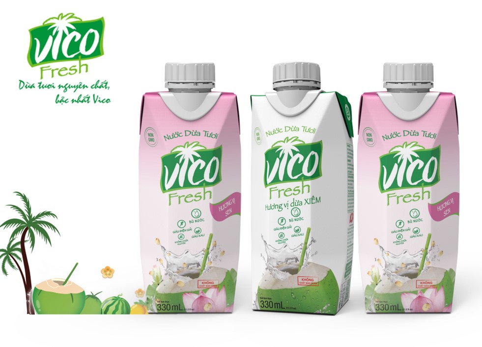 COMBO 3 HỘP NƯỚC DỪA VICO FRESH 330ml (2 SEN, 1 XIÊM) - ACP