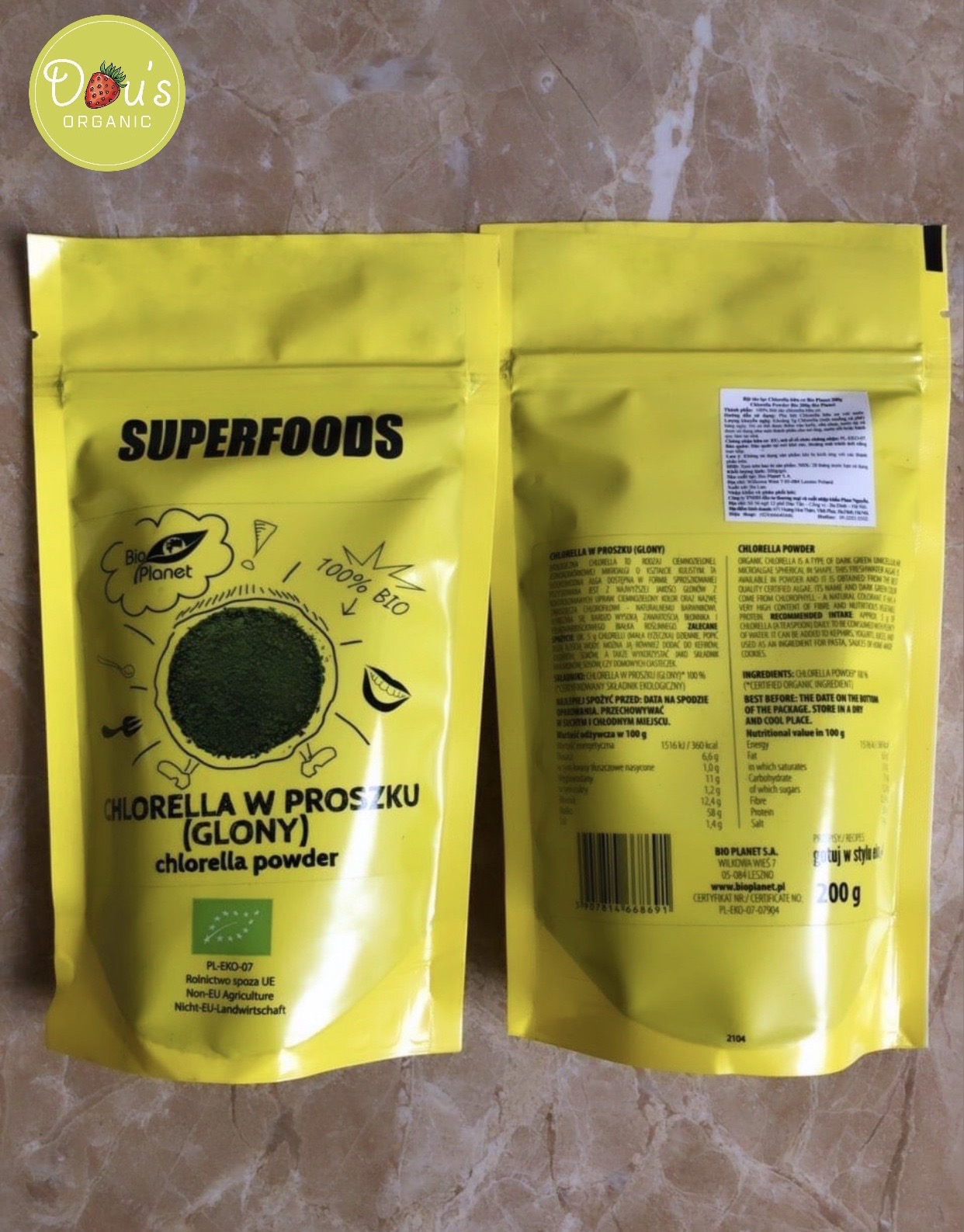 Bột tảo lục Chlorella hữu cơ Bio Planet 200g