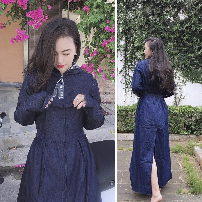  Áo chống nắng toàn thân nữ 2 lớp vải Jean bò dài kín chân hàng đẹp - ao chong nang nu toan than vai bo dai kin chan 