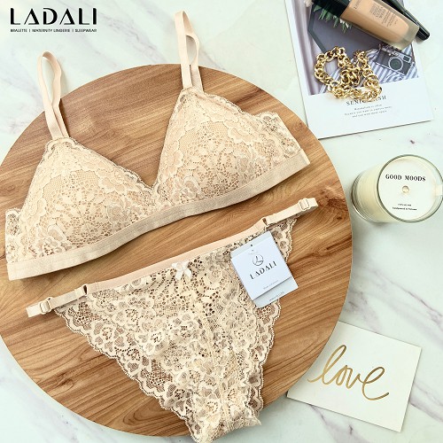 Bộ đồ lót không gọng bralette ren thiết kế có đệm mút + quần lót ren ladali- ms 539