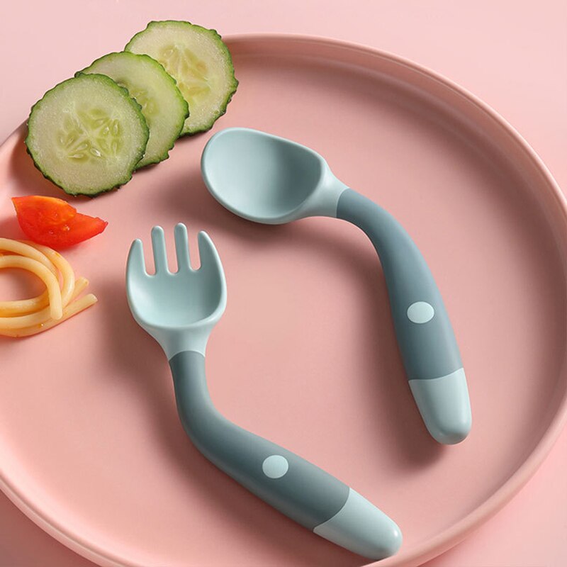 Bộ thìa dĩa tập ăn dặm cho bé silicone uốn dẻo 360 độ thìa uốn cong tập xúc an toàn cho bé