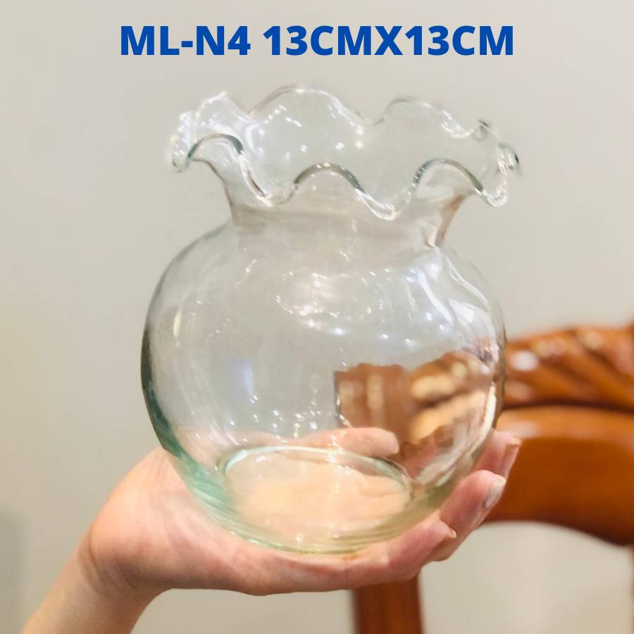[HCM]Chậu trồng được 3 cây phát tài  hồ cá thủy tinh thủy sinh phong thủy để bàn bầu tai bèo size 13x13cm mini fishtank hydroponic ML-N4