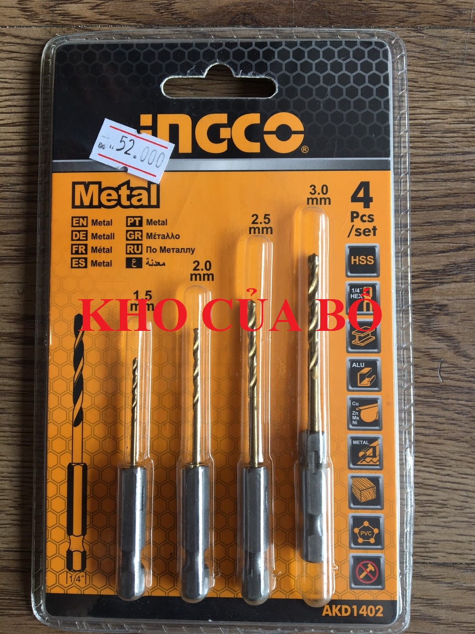 Bộ 4 mũi khoan kim loại ingco akd1402