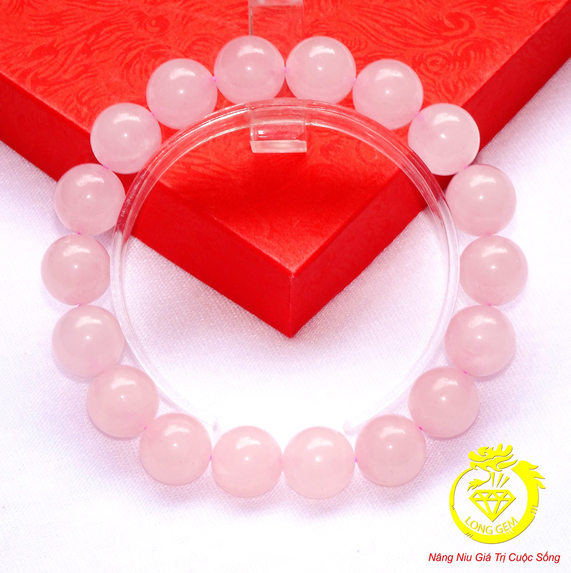 Chuỗi đeo tay đá thạch anh hồng 10 ly- longgem