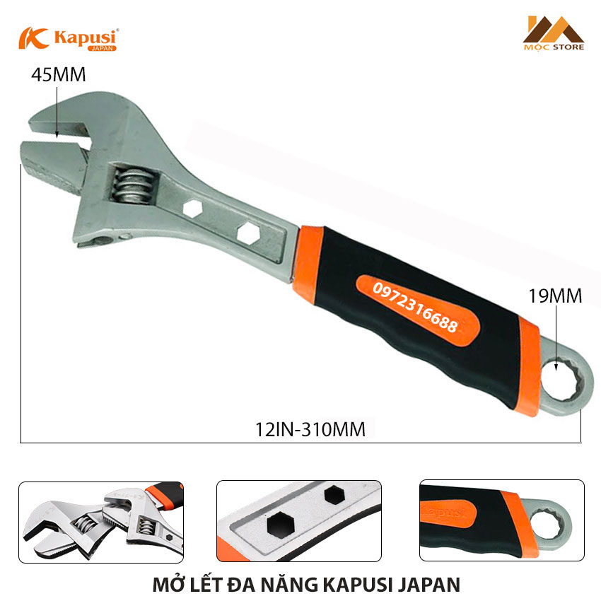 Cờ lê - mỏ lết đa năng kapusi japan k-0403 12inch/31cm, mỏ lết vặn đai ốc - mở ống nước