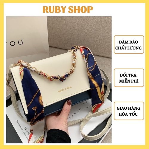 Túi xách nữ đeo chéo, đeo vai kèm khăn lụa hàng quảng châu msp74 - ruby shop