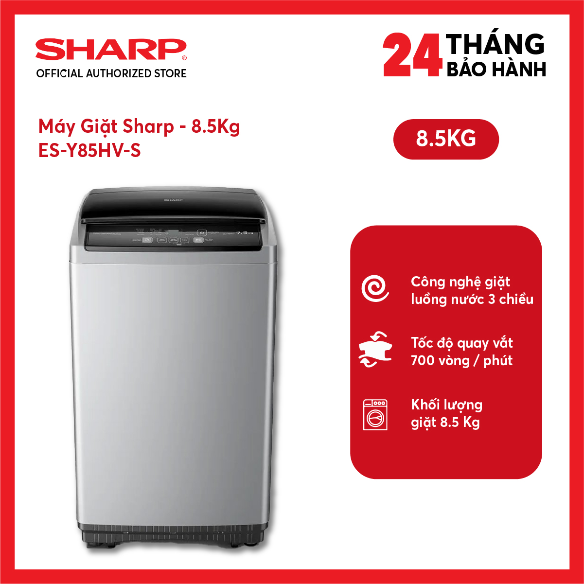 [FreeSHIP COD + Lắp Hà Nội] Máy giặt Sharp 8.5kg ES-Y85HV-S
