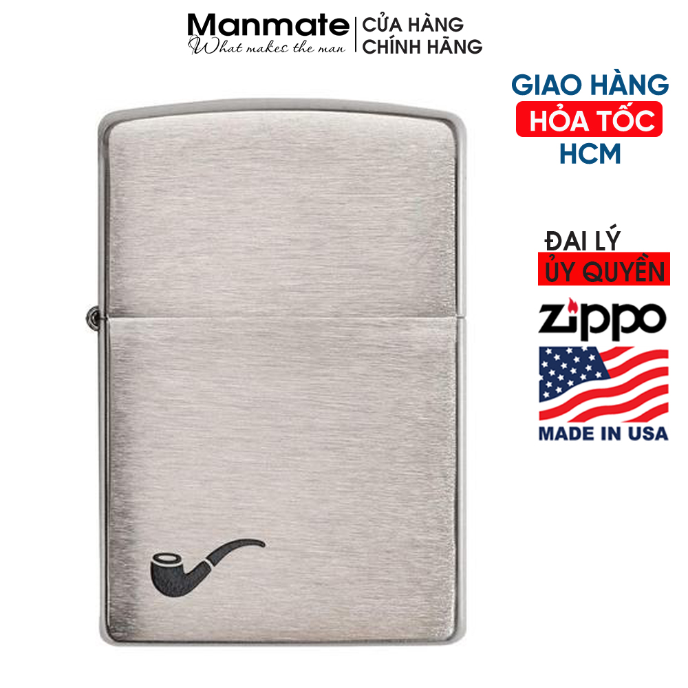 Zippo Pipe Brushed Chrome (made in USA) tem đỏ, chính hãng Mỹ - Manmate (không bao gồm xăng)