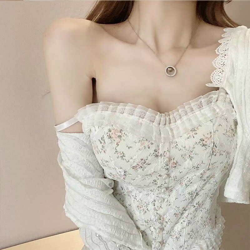 Áo ren viền bèo cúc ngọc xinh xắn, áo ba ren siêu sexy , sang xin mịn , cực đẹp và bánh bèo