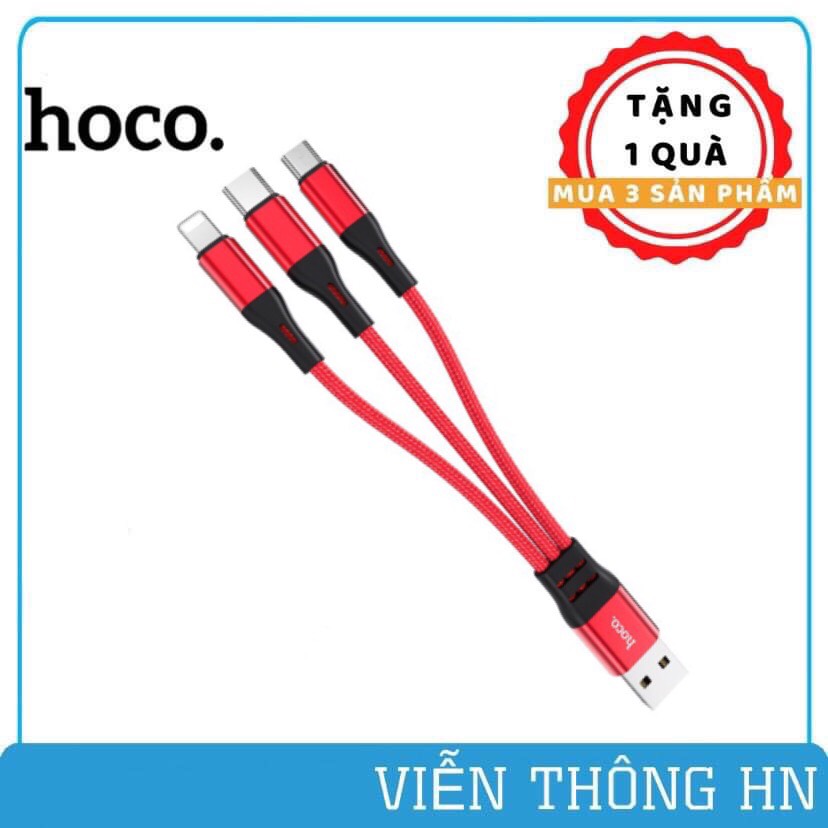 Dây sạc đa năng 3 in 1 hoco x47 siêu bền - cáp sạc 3 đầu lightning micro usb type c bọc dù cho ip samsung oppo...vv