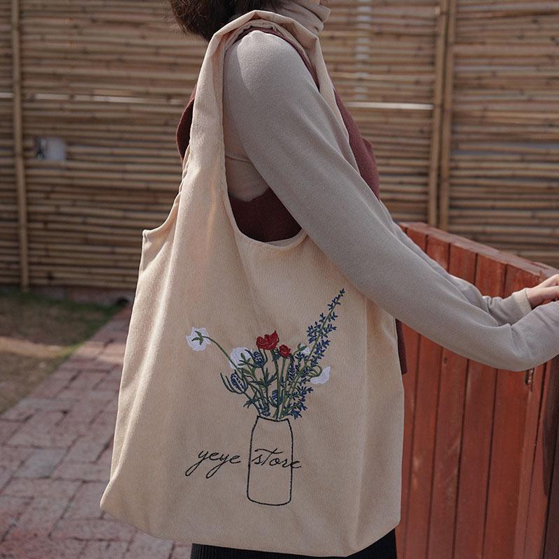 Túi vải tote Canvas mềm in hình bình hoa dày dặn siêu hot, dùng đựng sách vở, đồ dùng, máy tính