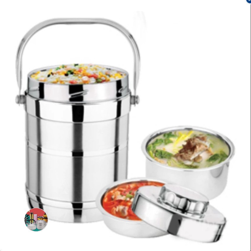 Cặp lồng giữ nhiệt 3 ngăn công nghệ Hàn Quốc 1.3L ( Loại thẳng) - HỘP CƠM GIỮ NHIỆT 3 NGĂN QUAI XÁCH TIỆN LỢI - CAMEN INOX 3 TẦNG AN TOÀN