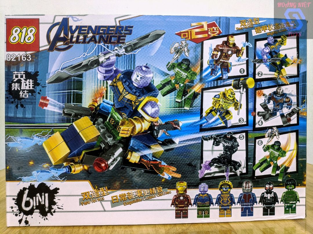 Combo bộ 6 hộp Lego Minifigure Avengers 6in1 Iron man/Hulkbuster,Thanos,Ant man,Hulk,Venom 818 82163