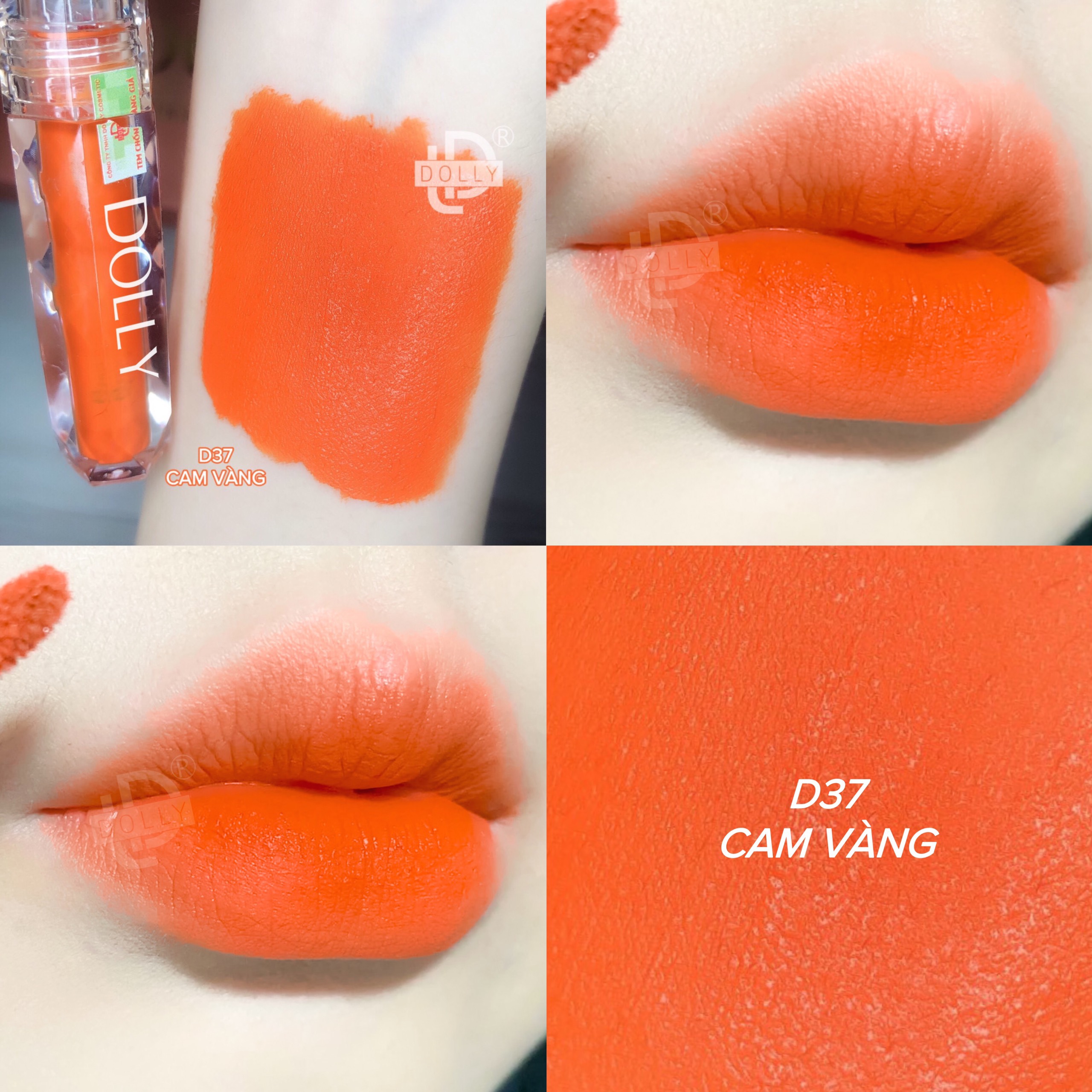 [ D37 Cam Vàng ] - Son Kem Lì DOLLY DIAMOND Không Chì Cam Vàng