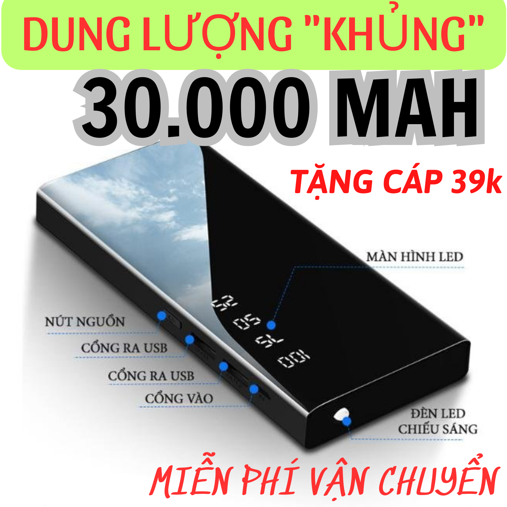 Pin dự phòng cao cấp 3000mah - sac dự phòng chất lượng màn hình gương siếu bóng, tích hợp 2 cổng sạc - pin dự phòng, pin sạc dự phòng dung lượng khủng, có thể sạc cùng lúc 2 thiết bị
