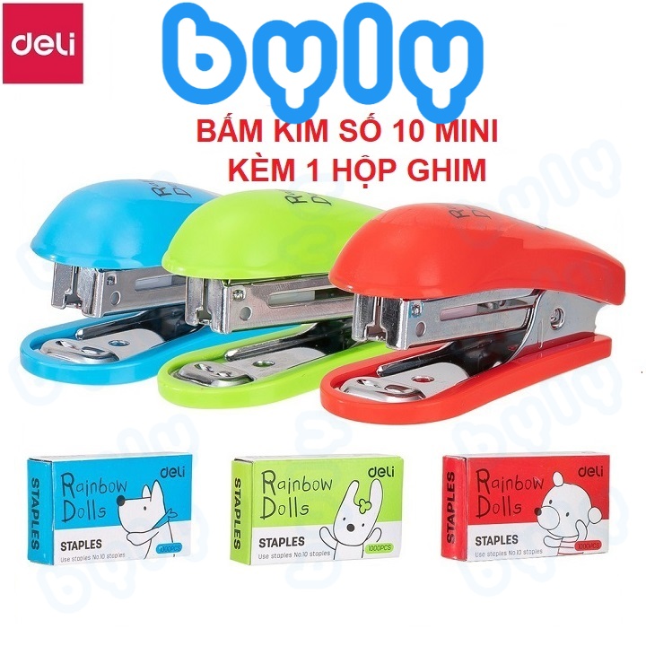 Bấm kim mini + kèm 1 hộp ghim deli 0253 - byly store có giao hoả tốc