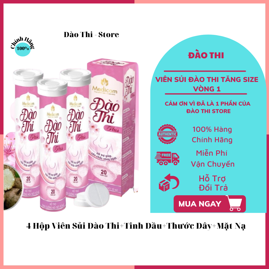 [ Tặng Tinh Dầu Massage ] 4 Hộp Viên Sủi Đào Thi+Tặng Tinh Dầu MaSa V1+Thước Dây