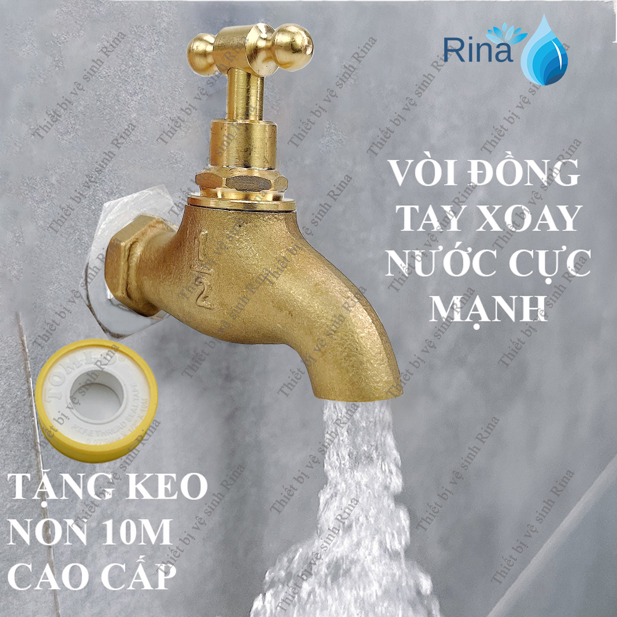 Vòi nước, Vòi hồ đồng xoay, Vòi Đồng Tay Vặn xả nước siêu mạnh, Khoá nước Rumine đồng thau 21 27