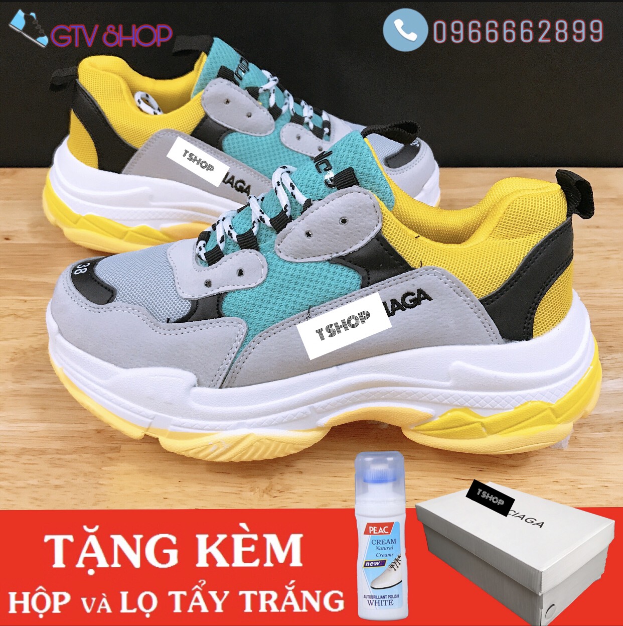 Tặng hộp và lọ vệ sinh giày - giày thể thao nam nữ sneaker ulzzang 3len trip xanh vàng, size 36-43. .