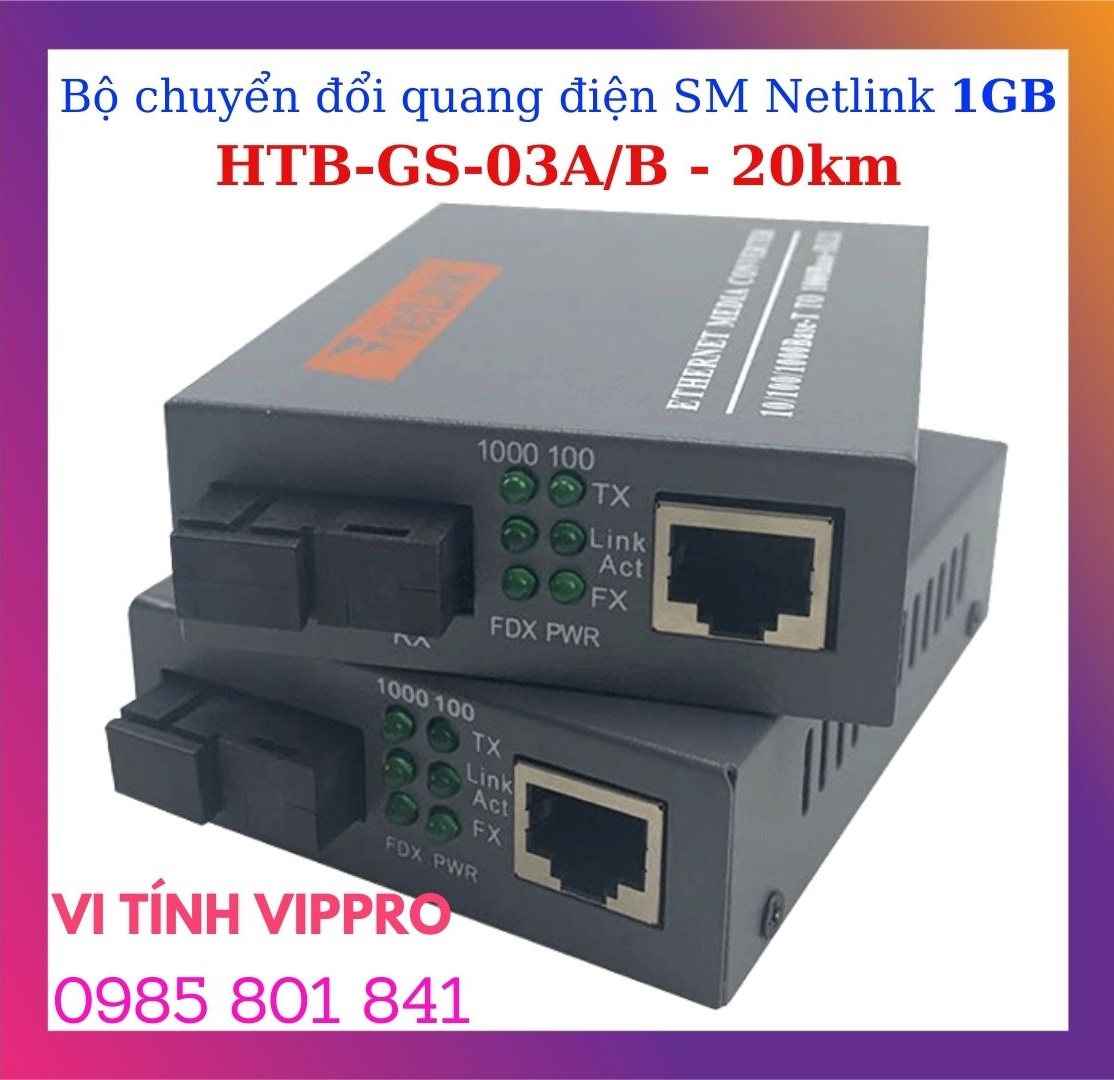 Cặp converter quang 1000mb netlink, single mode 20km htb-gs-03 a/b. bh 12 tháng