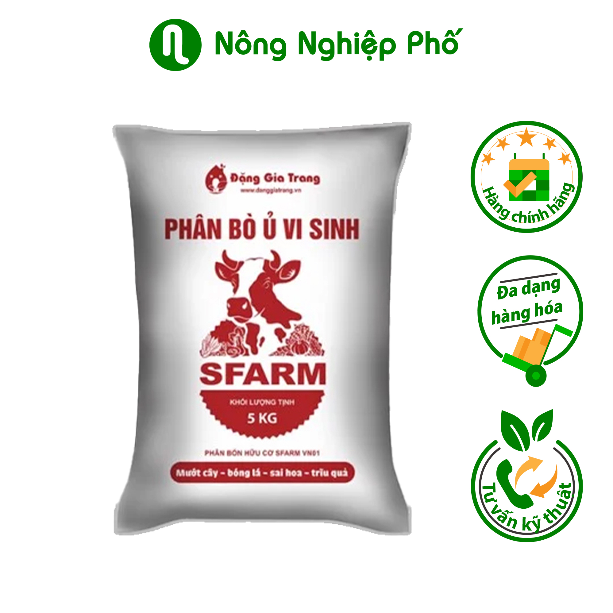 Phân bò ủ vi sinh sfarm đã qua xử lý - túi 5kg - nông nghiệp phố