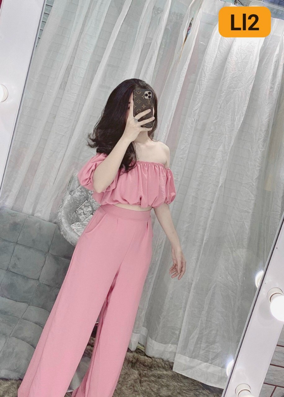 SET BỘ VOAN NỮ QUẦN DÀI ỐNG RỘNG PHỐI ÁO CROPTOP TRỄ VAI TRẺ TRUNG THỜI THƯỢNG NHIỀU MÀU SẮC CHO CÁC BẠN NỮ LỰA CHỌN SGR