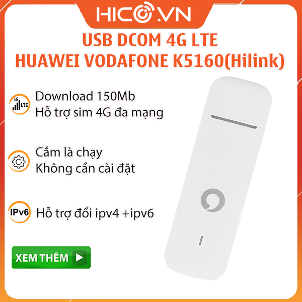 Usb 4g lte huawei vodafone k5160 150mb tốc độ khủng hiện nay lướt web cực đã hỗ trợ đổi ip nhanh giao hàng nhanh hico