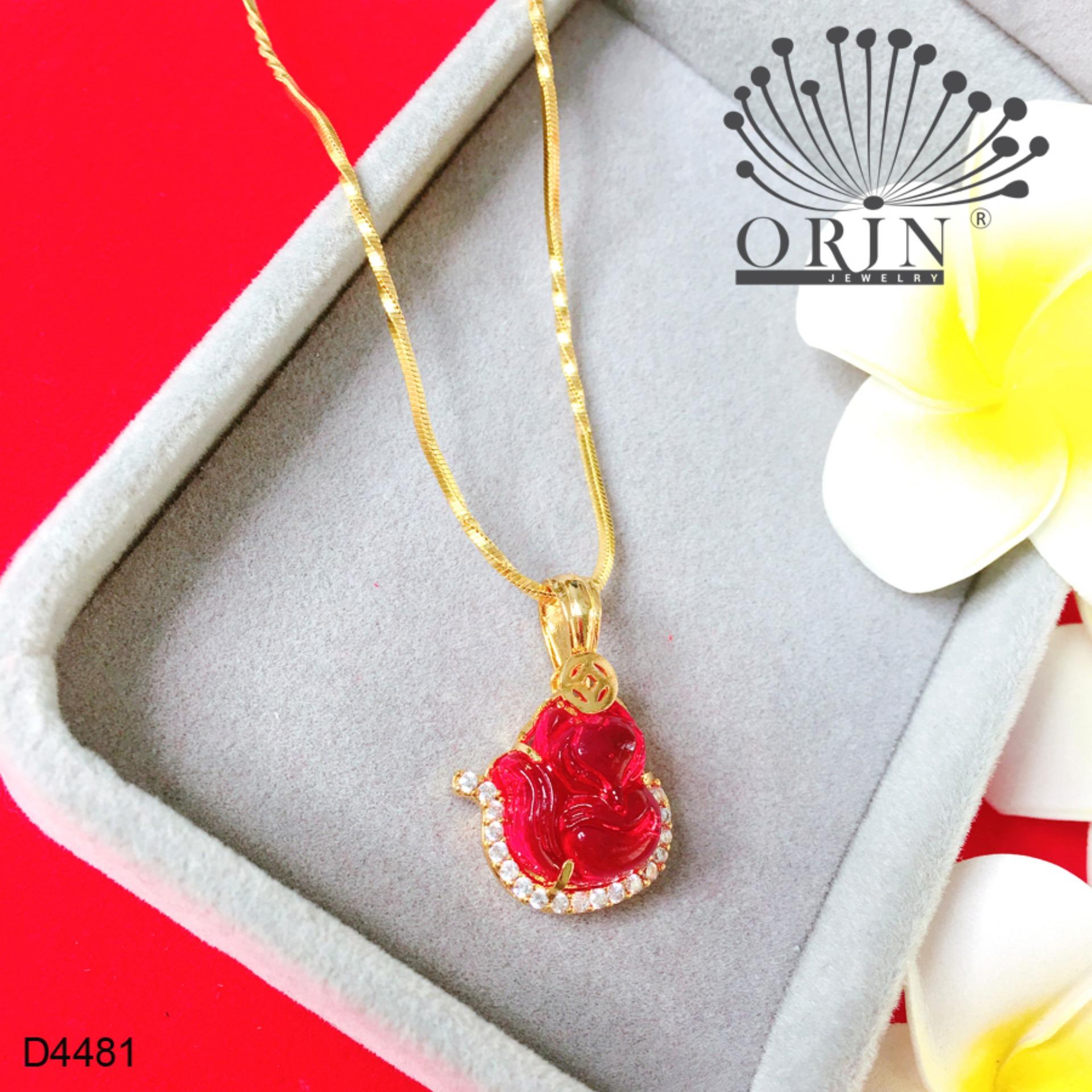 Dây chuyền  mạ vàng 24 dạng mì xoắn mặt hồ ly đỏ tài lộc may mắn tình duyên thiết kế cao cấp Orin D4481 - Long Tien