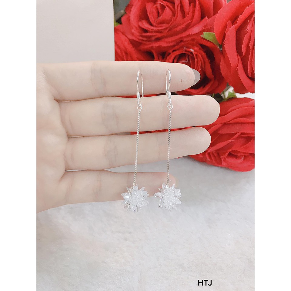 Bông tai nữ móc treo trùm pha lê bạc