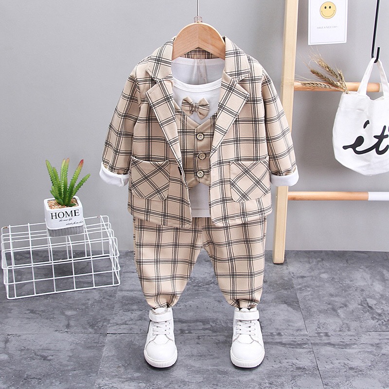 [Shubimkids] Bộ Vest Kẻ Karo Vuông Cho Bé Trai 7-18kg - Có Ảnh Thật - Set Bộ Bé Trai, Bộ Sơ Mi Bé trai, Vest Cho Bé Trai