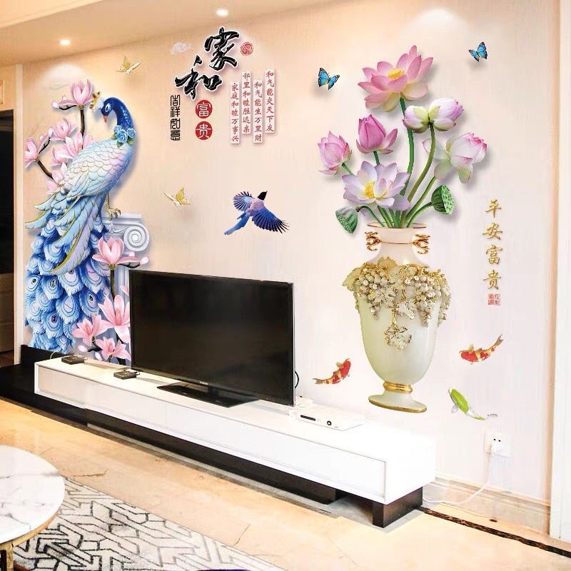 Decal dán tường công và bình hoa 01