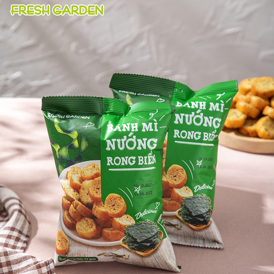 [Mã BMLTM50 giảm đến 50K] Set 5 Gói Bánh Mì Nướng Fresh Garden 5 Hương Vị Thơm Ngon Giòn Rụm Gói 52g