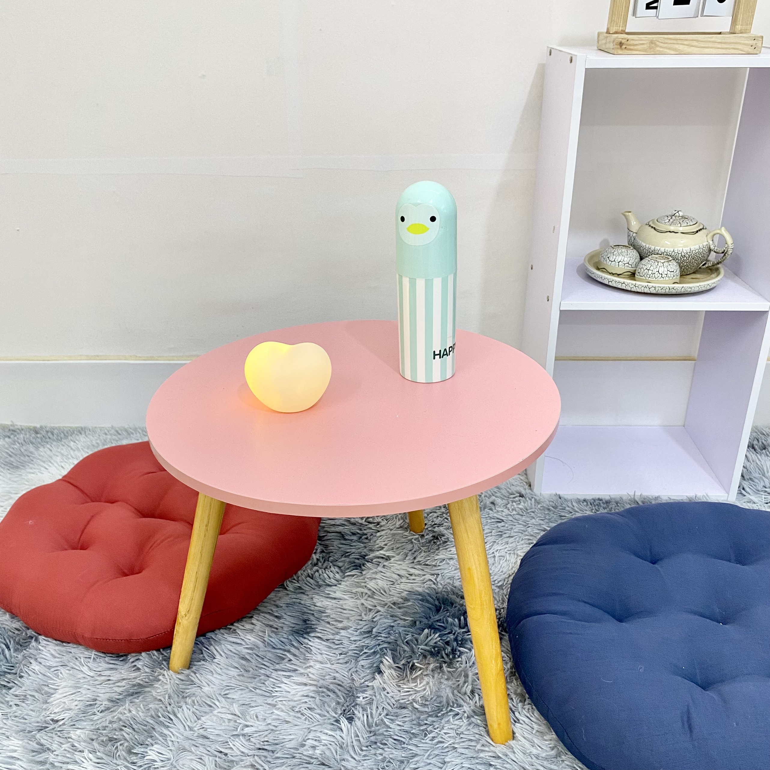 Bàn trà sofa ❤️FREESHIP❤️ Bàn gỗ ngồi bệt mini dùng làm bàn cafe, bàn ăn phong cách Vintage (chân gỗ xoáy cao 30cm, mặt bàn 40cm)
