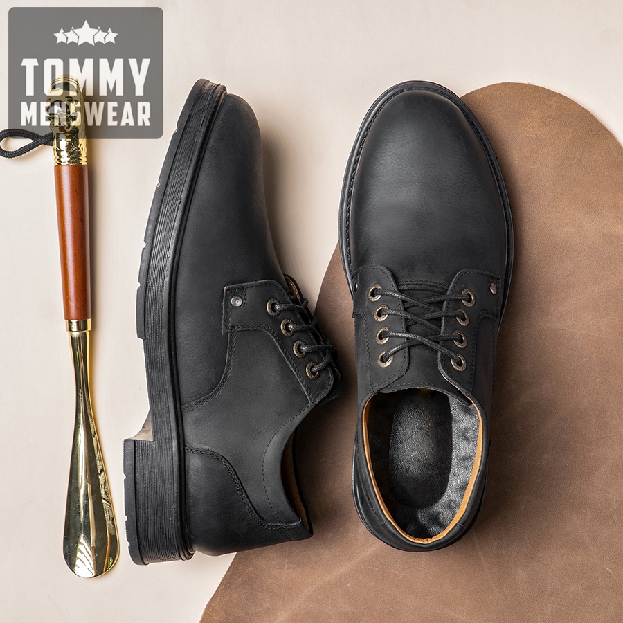 Giày Nam Da Bò Công Sở Đẹp Hàng Hiệu TOMMY Giày Đốc Nam Cổ Ngắn Hàn Quốc GVN06