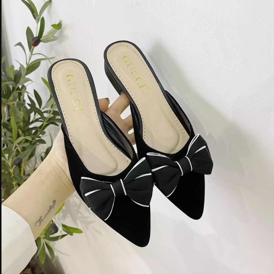 Sục nữ mũi nhọn cao cấp đính nơ cực đẹp đế 3 cm mang êm chân, sục nữ đẹp sang chảnh mang đi chơi, đi học, đi làm