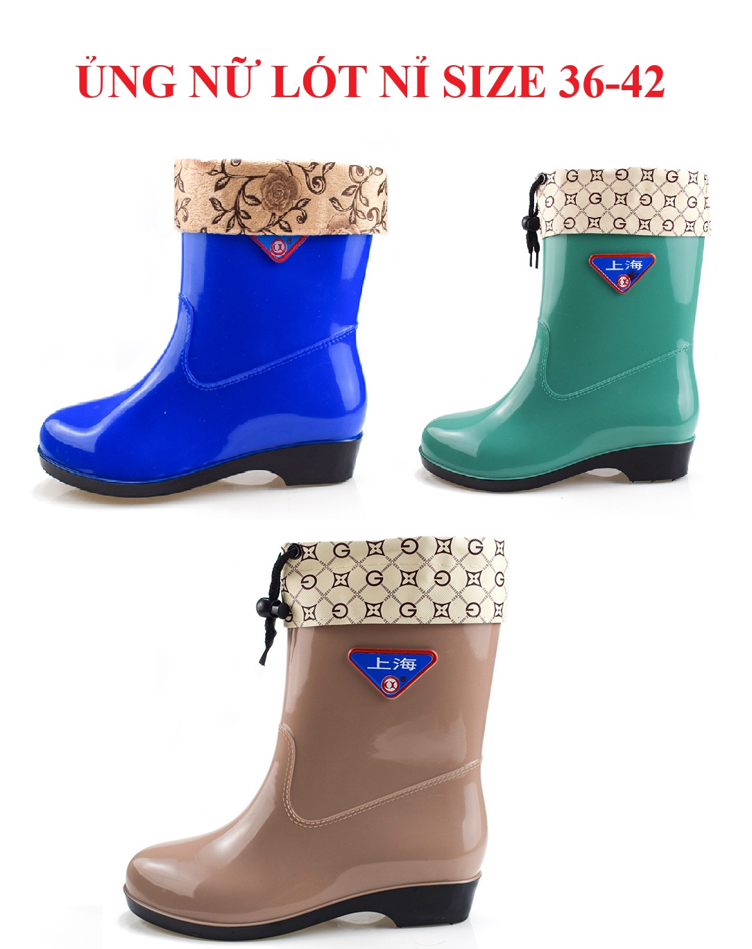 Ủng lao động có lớp lót nỉ size 36-42, ủng đi mưa, ủng lội nước cho nữ nhiều màu
