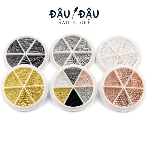 Khay bi tròn kim loại 6 ngăn mix size 5 màu trang trí móng - Hũ bi set bi tròn trang trí móng