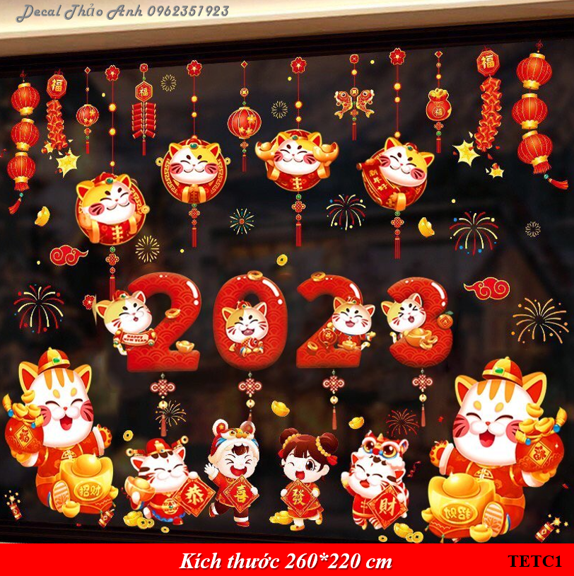 {Trang trí tết -Decal siêu rẻ} Decal trang trí Tết - Trang trí cửa kính, cửa hàng, trang trí tường