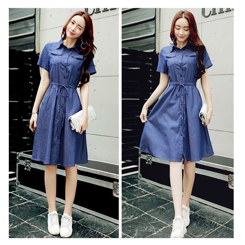 Đầm jean phối viền cổ sơ mi