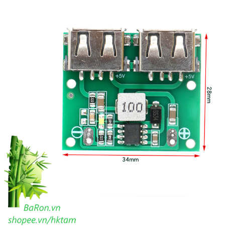 Mạch hạ áp chế sạc dự phòng với 2 cổng ra USB dòng max 3A
