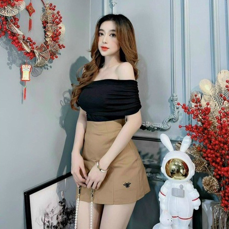 Chân váy chữ a thêu con ong tôn dáng cạp cao ulzzang - mx