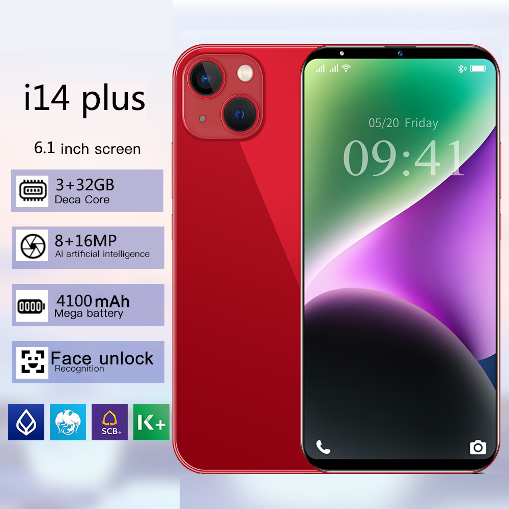 Điện thoại di động giá rẻ i14 plus bán điện thoại di động ban đầu điện thoại mới ra 3+32g bán điện thoại di động chính hãng inch không thấm nước đien thoai giá ré