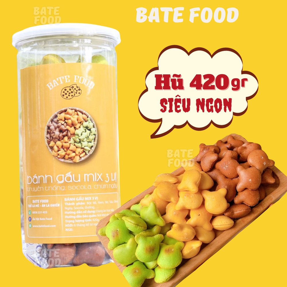 Bánh gấu nhân kem mix 3 vị 420g thơm ngon béo ngậy i ăn vặt bate food