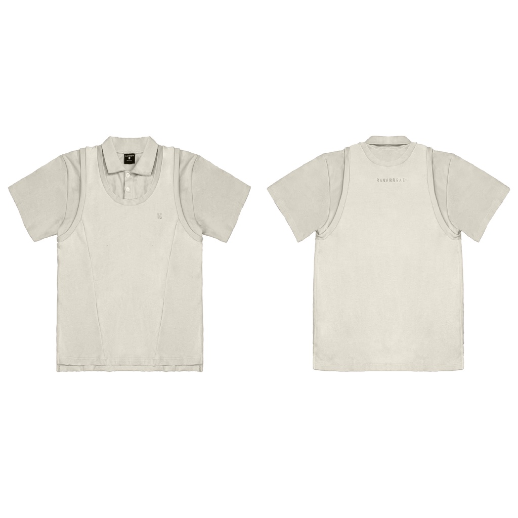 Áo polo ranverbae doublé polo layer kem