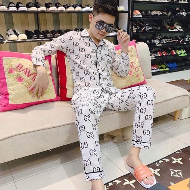 [Nguyen Nam Fashion] Bộ quần áo dài tay nam, đồ ngủ nam GG sang chảnh chất liệu kate thái - Thời Trang hàn Quốc Cao Cấp